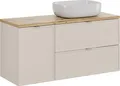 Badezimmer-Waschtisch 120 cm in Kaschmir & Eiche mit Wäschekorb & Aufsatzwaschbecken - BIBIONE-56