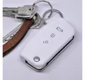 mt-key Schlüsseltasche Autoschlüssel Softcase Silikon Schutzhülle Weiß, Ford Focus Fiesta Ecosport S-Max Kuga C-Max 3 Knopf Klappschlüssel