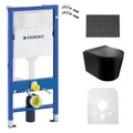 Lavita WC Set: Duofix Basic Vorwandelement + Lavita Wand Tiefspül WC Versoni Black Spülrandlos Tornado Spülsystem + WC Sitz mit Absenkautomatik