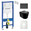 Lavita WC Set: Duofix Basic Vorwandelement + Lavita Wand Tiefspül WC Versoni Black Spülrandlos Tornado Spülsystem + WC Sitz mit Absenkautomatik + Bedienplatte Delta 25 Schwarzer Knopf Komplettset