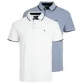 Jack & Jones Poloshirt JJEPAULOS im Doppelpack mit Logostickerei und Komfort (Packung, 2-tlg., 2er-Pack) unifarben mit Farbeinsatz, modisch, schmal, Baumwolle, Polokragen blau L (52)