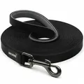 Rudelkönig Schleppleine Stoff Schleppleine für Hunde mit Griffpolsterung, Robuste Hundeleine, Nylon (1-tlg), Wetterfeste Schleppleine mit Handschlaufe, Verschiedene Längen schwarz 2.5 cm x 10 m