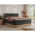 MKS MEBLE King Boxspringbett 180x200 mit Bettkasten Eiche, Polsterbett 180x200 mit Matratze H4, Bett 180x200 mit Kopfteil, Bett mit Holzrahmen in W... - Dunkelgrau