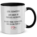 22Feels Tasse Schwester Geschenk Geburtstag Weihnachten Geschwister Mädchen Frauen, Keramik, Made in Germany, Spülmaschinenfest, Zweifarbig schwarz|weiß