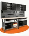 ONDIS24 Werkstatt-Set Werkstatteinrichtung Werkbank Fritz Hängeschrank Werkzeugwand Metall, 240x60x205 cm, abschließbare Türen & höhenverstellbare Justierfüßen