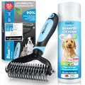 BluePet Shampoo + Hundebürste Unterwolle langhaar & Katzenbürste langhaar I Unterwollkamm entfernt Unterwolle & Verfilzungen I Deckhaarschutz & Knoten Entfernen I Unterfellbürste für Fellwechsel