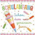 20 Servietten Schulanfang gemeinsam rosa Zuckertüte Schrift Kinder Deko 33x33cm