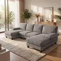 BEALIFE U-förmiges Sofa 271x122x86 cm | 4-Sitzer mit Armlehnen für Wohnzimmer | Beige/Grau | AR103 - Grau