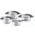Fissler Intensa / Edelstahl-Topfset, 4-teilig, Töpfe mit Metall-Deckel (2 Kochtöpfe, 1 Bratentopf, 1 Stielkasserolle-deckellos) - Induktion, Silber
