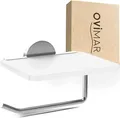 ovimar Toilettenpapierhalter Helnaes Papierrollenhalter mit Glasablage Silber | Klopapierhalter zum Bohren oder Kleben | Klorollenhalter mit Ablage | WC Rollenhalter Silber