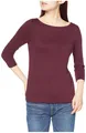 Damen T-Shirt Bateau-Ausschnitt 3/4-Ärmel schmal Burgunderrot XS