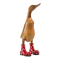 Rikmani Dekofigur Holzfigur Ente Stiefel - Handgefertigte Dekoration aus Holz Geschenk, 3 Holzarten, rot_geblümt