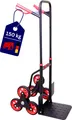 Klappbarer Profi-Treppensteiger TAURUS 150 mit | Traglast 150kg | HxBxT 110x45x61cm | Stahlrahmen, ergonomische Griffe, pannensichere Vollgummibereifung | Rot-Schwarz | Sackkarre Transportkarre Staplerkarre