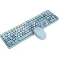 PUSOKEI Stabile kabellose Verbindung 2,4GFarbige mit Retro-Runde Tastenkappen Tastatur- und Maus-Set, Ultradünne Design mit 0,4 cm dünnstem Punkt und leichtem ABS-Material blau