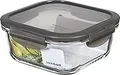 LOCK & LOCK Glas Frischhaltedose 750 ml | quadratisch | ofenfest | BPA-frei | Deckel grau