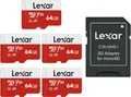 Lexar Micro SD Karte 64 GB Lot von 5 Micro SD Kartenspeicher mit Adapter UHS-I