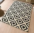 Läufer Teppich Teppichläufer Wohnzimmer - Gemustert Schwarz Creme 80cm x300 cm