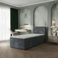 Masseno Boxspringbett PISA 90 90x200 cm Komplett-Set mit Bonell Matratze und Topper, Polsterbett mit Bettkästen -Grau, TILIA 85 - Grau
