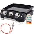 Skandika Gasplancha Palo | Gas Plancha Grillplatte, 3 Brenner, Abtropfschale, transportabler Gasgrill mit Kochplatte | Outdoor, Camping, Balkongrill, Tischgrill, Grillplancha, Gasbräter (ohne Deckel)
