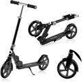 Lionelo Luca Roller Kinder Tretroller bis 100kg Räder 200mm Bremse zusammenklappbar Schwarz - Schwarz