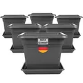 2friends Tomatentopf mit Untersetzer 28x28 cm 6er Set Anthrazit Pflanzkübel Eckig Blumentopf für Tomaten und Blumen Stabil Kübel mit Ablaufsystem für Balkon & Garten