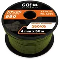 GO!elements Abspannleine Paracord 550 - 4mm, Paracord 550 aus reißfester Nylonschnur grün 50m