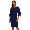 Adrianna Papell Abendkleid Knit Crepe Tiered Sleeve Dress Zeitlos, 3/4 Ärmel, schöne Silhouette blau 40