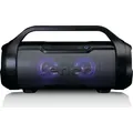 Lenco SPR-070BK - Spritzwasserfester Bluetooth®-Lautsprecher mit UKW Radio, USB und SD, Partylichter - Schwarz - Schwarz