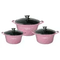 Diamant Kochgeschirr 6 teilig Topf Induktion Alu Guss Kochtopfset Marmor Pink