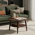 skølm Mjölnir Couchtisch rund Ø70 cm – Wohnzimmertisch aus Eiche Massivholz – Sofatisch mit 2 Ablagen – kleiner Beistelltisch dunkel lackiert – Holztisch Wohnzimmer mit Stauraum – Coffee Table