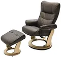 Robas Lund Sessel Relaxsessel mit Hocker Leder, TV Sessel Belastbarkeit bis 130 Kg, Braun