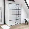 Duschwand MARWELL in modernem Design 140 x 195 cm - Trennwand aus Glas mit matt schwarzen Wandprofil - mit Einscheibensicherheitsglas - Schwarz