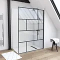 MARWELL Duschwand in modernem Design 140 x 195 cm - Trennwand aus Glas mit matt schwarzen Wandprofil - Einscheibensicherheitsglas für höchste Sicherheit - Montage auf Duschwanne oder Fliesen