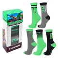 Minecraft Socken: Creeper Design, 3er Set, Grün, Jungen, 35-38, Regular, Hochwertige Baumwolle, Elastischer Bund, Komfortable Passform
