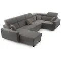 Masseno Wohnlandschaft, Grau, Holz, 5-Sitzer, U-Form, 337x97x184 cm, Wohnzimmer, Sofas & Couches, Wohnlandschaften, Wohnlandschaften in U-Form