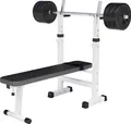 GORILLA SPORTS® Hantelbank - inkl. Hantelset 38kg, Ablage, Dip-Station, Höhenverstellbar, Klappbar, bis 200kg, Weiß Trainingsbank mit Langhantelset