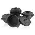 BBQ-Toro Mini Dutch Oven Set (6 Stück) Ø 11 cm | Schwarz | bereits eingebrannt - preseasoned | Runde Gusseisen Serviertöpfe| Kochtopf, Bräter & Gusstopf