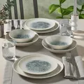 GÜRAL Roden Tafelservice 24-tlg., 6 Personen, Bone Porzellan, Creme mit blauer Struktur