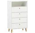 Lomadox Highboard BELFORT-80, in weiß matt, 4 Schubladen, skandinavisch, 60 cm breit