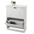 Mendler Schuhkipper HWC-K45, Schuhschrank Schuhregal, 81x60x25cm 2 Klappen, MDF aus Paulownia - Shabby weiß