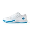 Wilson Rush Pro Ace Herren-Tennisschuhe, Sichere Passform und Dynamische Unterstützung, Verbesserte Stabilität und Traktion, Weiß/Atomic Blue, Größe 11,5