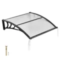 VEVOR Vordach für Haustür 965x1017 mm, Pultbogenvordach, Pultvordach mit Entwässerung & ABS-Halterung, Regen-, Schnee- & Sonnenschutz, Polycarbonat-Türüberdachung für Veranda & Terrasse, Braun