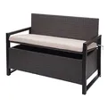 Mendler Poly-Rattan 2er Sitzbank HWC-F39, Gartenbank Truhenbank, Staufach Aufbewahrung Sitzkissen - grau, Kissen beige
