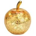 Seyila Home Dekofigur Dekorative Glas Apfel Leuchte mit LED, Crackle-Effekt, Goldener Stiel 11 cm