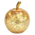 Seyila Home Dekorative Glas Apfel Leuchte mit LED Beleuchtung und Timer (unten), Crackle-Effekt Glas, Goldener Stiel, Weihnachtsdeko, Lampe (Gold, 11 cm)