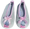 coole-fun-t-shirts Mädchen Hausschuhe kompatibel zu BARBIE grau rosa Mädchenschuhe Slipper Pantoffeln Kinderschuhe für Kita Schule weich + warm Gr. 21/22