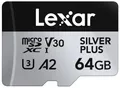 Lexar Silver Plus Micro SD Karte 64GB, Bis zu 205 MB/s Lesegeschwindigkeit, 100MB/s Schreibgeschwindigkeit, Speicherkarte Micro SD mit SD Adapter, UHS-I, A2, U3, V30, Klasse 10, 4K UHD microSDXC
