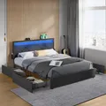 Doppelbettgestell, 160 x 200 cm, LED, Metallbett, 4 Schubladen RMBDE828G02