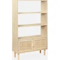 sweeek - Bücherregal mit Holzdekor und Rattan-Geflecht - Natur