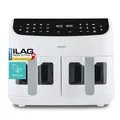 MEDION P20 XXL Heißluftfritteuse mit 2 Kammern (8,7 Liter, Airfryer, 2.600 Watt, Doppelkammer, 10 Automatikprogramme, 2 Schubladen, Sichtfenster, Dualer Airfryer, ILAG PFAS-frei, MD11760) matt weiß